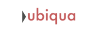 Logotipo de Ubiqua con flecha negra a la izquierda y texto en rojo